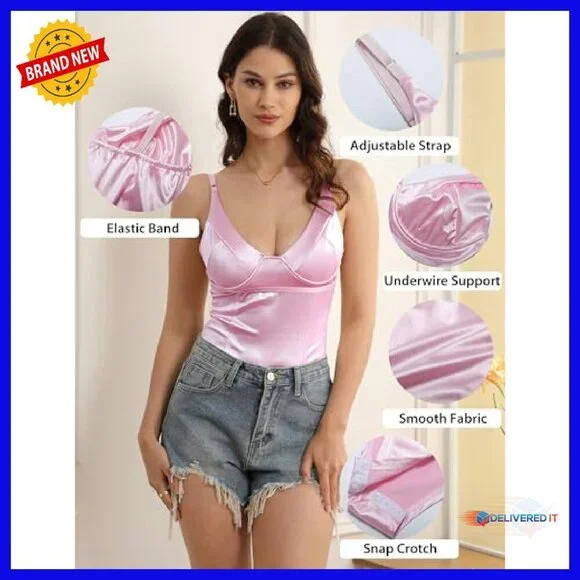 Metallic Shiny Bodysuit Tank Top with Underwire Snap Crotch XS-XXL - Picture 6 of 8